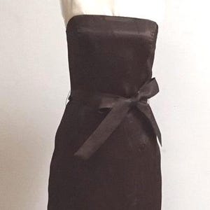 Dark brown strapless dress, dark brown fitted dress, strapless tea length dress, chocolate brown silk dress size 10