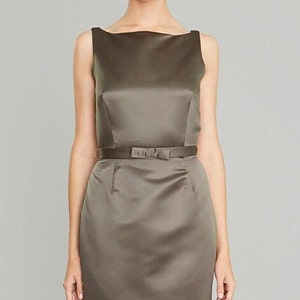 Classic Dress, dark grey sheath, Hepburn Dress, size 10, Italian satin
