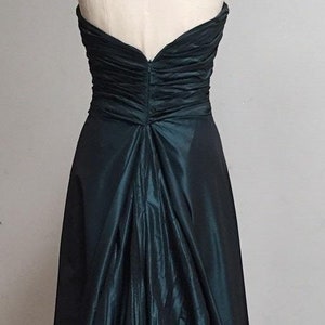 Evening Gown with train, teal blue green gown, stapless gown, A-line gown, black tie gown,