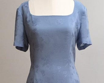 Vestido azul de manga corta, vestido azul con mangas, vestido talla 14, vestido ligero, vestido azul tubo con mangas, vestido para boda