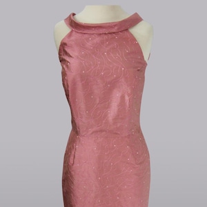 Pink halter sheath, rose pink dress, salmon pink halter dress, high neck dress, cold shoulder dress, cutaway neckline dress