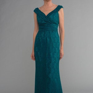 teal lace gown, off the shoulder gown, teal blue dress, teal green gown, A-line gown, teal mother of the bride gown
