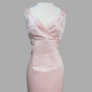 Pink cocktail dress, dress for wedding, fitted dress, satin dress, size 6