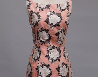 pink floral dress, retro dress with roses, 60s style dress, vintage style dress, dress for wedding, garden party dress, bridal shower dress