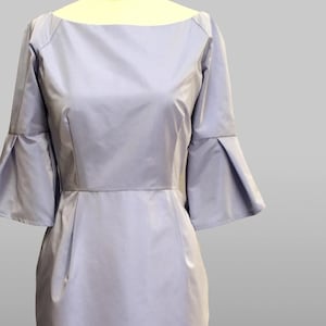 Blue dress with sleeves, light blue dress with 3/4 sleeves, boat neckline dress, blue event dress, size 10
