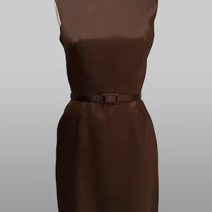 Classic chocolate brown dress with belt, silk organza, simple dress, cocktail dress, dark brown dress for wedding