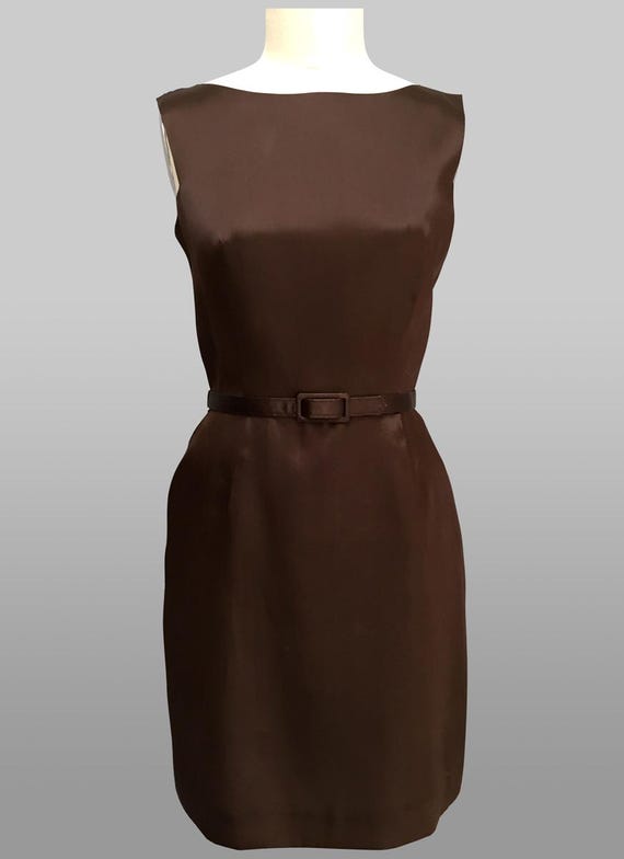 Classic Chocolate Brown Dress With Belt, Silk Organza, Simple Dress, Cocktail Dress, Dark Brown Dress for Wedding - Etsy Classic Chocolate Brown Dress With Belt, Silk Organza, Simple Dress, Cocktail Dress, Dark Brown Dress for Wedding - Etsy
