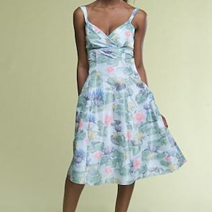 Aqua floral dress, pink floral A-line dress for a summer afternoon, dress for day party, dress for guest of wedding, Derby dress
