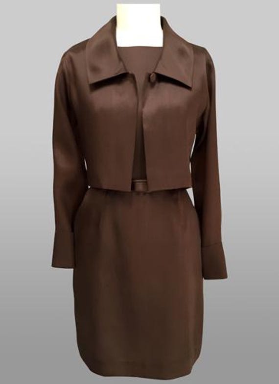 Classic Chocolate Brown Dress and Jacket, Silk Organza, Simple Dress With  Jacket, Cocktail Dress, Dark Brown Dress for Wedding, Size 6 - Etsy