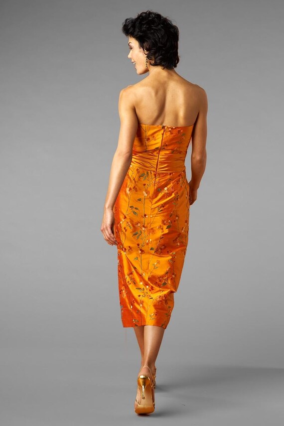Dark Orange Dress, Orange Floral Dress, Strapless Tea-length Dress, Silk Shantung, Embroidered Dress, - Etsy Dark Orange Dress, Orange Floral Dress, Strapless Tea-length Dress, Silk Shantung, Embroidered Dress, - Etsy