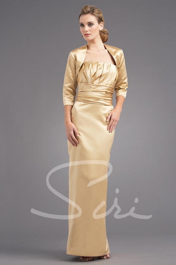 Size 8 Gold Gown and Shrug, Light Gold Silk Gown, Gold Dress, Ruched Fitted  Waist, Straight Skirt, Mother of the Bride Gown and Jacket - Etsy