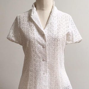 white blouse, white eyelet blouse, white short sleeve blouse, summer blouse, white dressy blouse