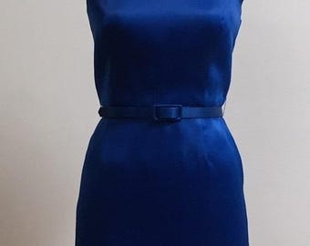 Sapphire Blue Cocktail Dress, High Neck Long Sleeve Belted Mini Dress - Etsy Sapphire Blue Cocktail Dress, High Neck Long Sleeve Belted Mini Dress - Etsy