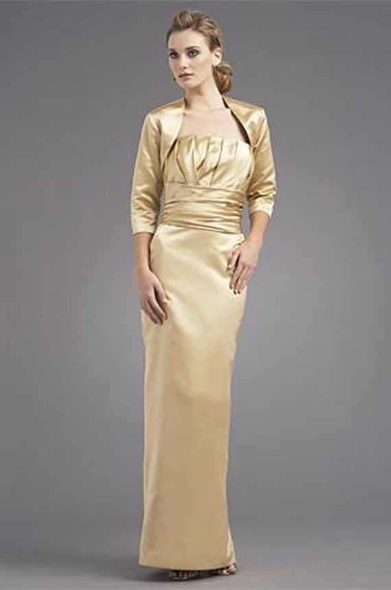 Size 8 Gold Gown and Shrug, Light Gold Silk Gown, Gold Dress, Ruched Fitted  Waist, Straight Skirt, Mother of the Bride Gown and Jacket - Etsy