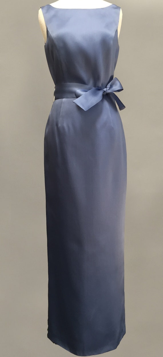 Blue silk column gown with jacket, silk organza, … - image 2