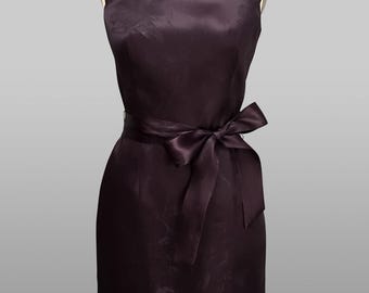 Vestido morado oscuro con fajín, organza de damasco de seda italiana con estampado de tulipanes, vestido clásico, vestido ciruela para boda, vestido de cóctel berenjena
