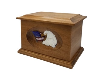 Groton Maple Flag Eagle Urn with a Huguenot Satin Finish Painted