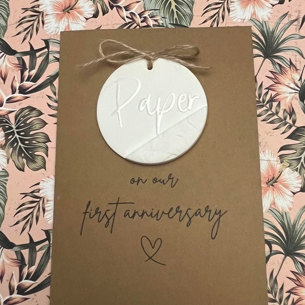 Polymer Clay - Paper - 1 - Paper Anniversary -First Anniversary -A6 Blank Card -Handmade Removable Keepsake - For Him Her Gift -Personalised
