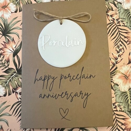 Porcelain - 18 - Anniversary - 18 Years Together - A6 Blank Card - Handmade Clay Removable Keepsake- Personalised - For Him - For Her - Gift