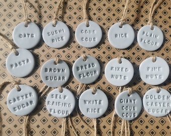 Small ROUND Clay Pantry Tags - Personalised (up to 7 characters) - Kilner Jars - Canister - Labels - Jars - Ceramic - Organised - Handmade