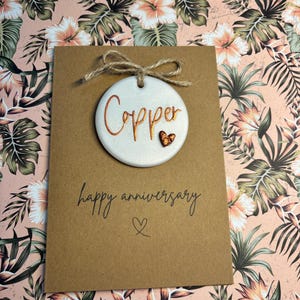 Polymer Clay - Copper - 7 -Copper Anniversary -7 Years Together -A6 Blank Card - Handmade Removable Keepsake -Personalised -For Him Her Gift