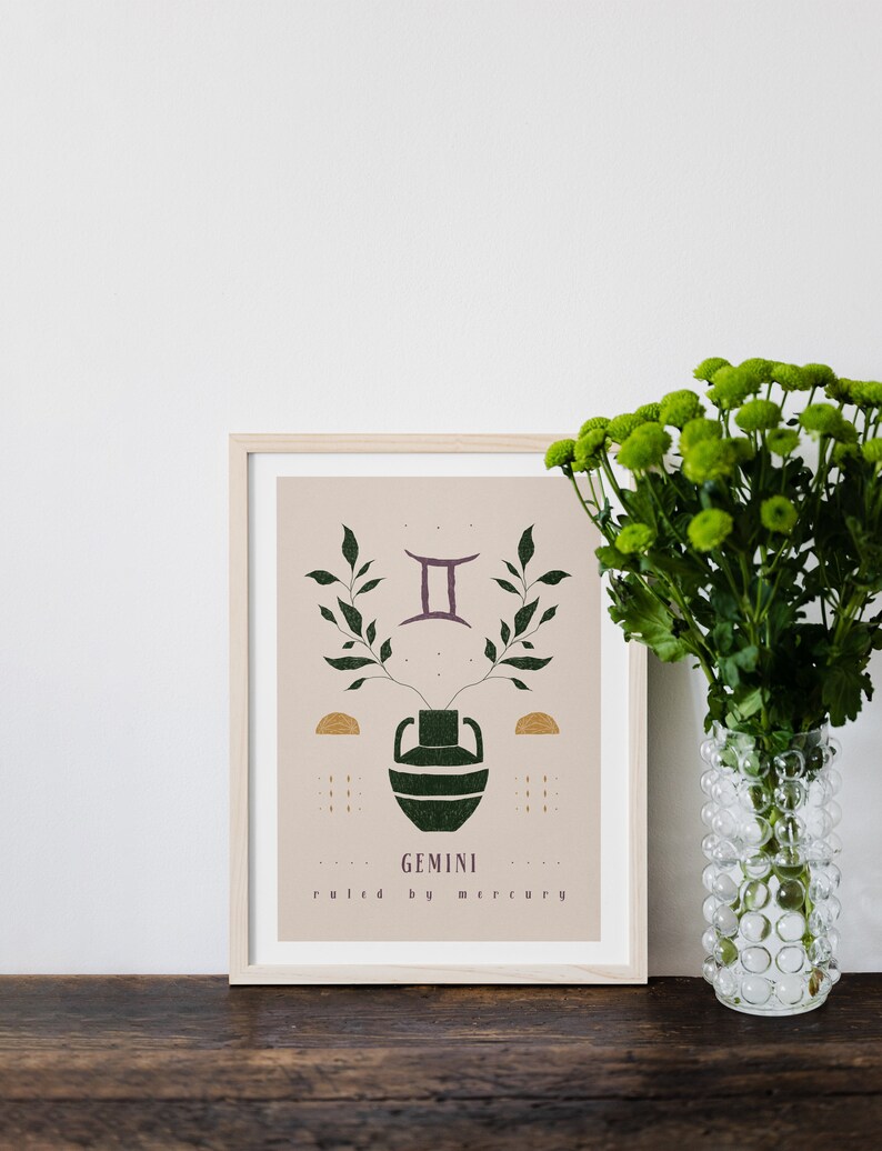 Gemini Printable Wall Decor Instant Digital Download Zodiac Etsy