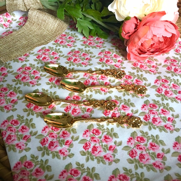 Rose Teaspoon for Tea - gold plated spoon - sugar spoon