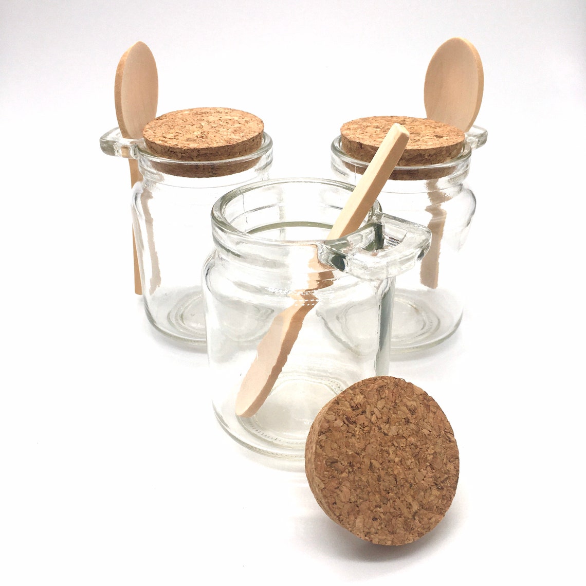Set of 8 Jars Glass Jar With Cork Lid & Wooden Spoon Spice Etsy