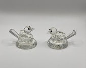 Vtg 2 X Crystal Miniature Bird Figurines