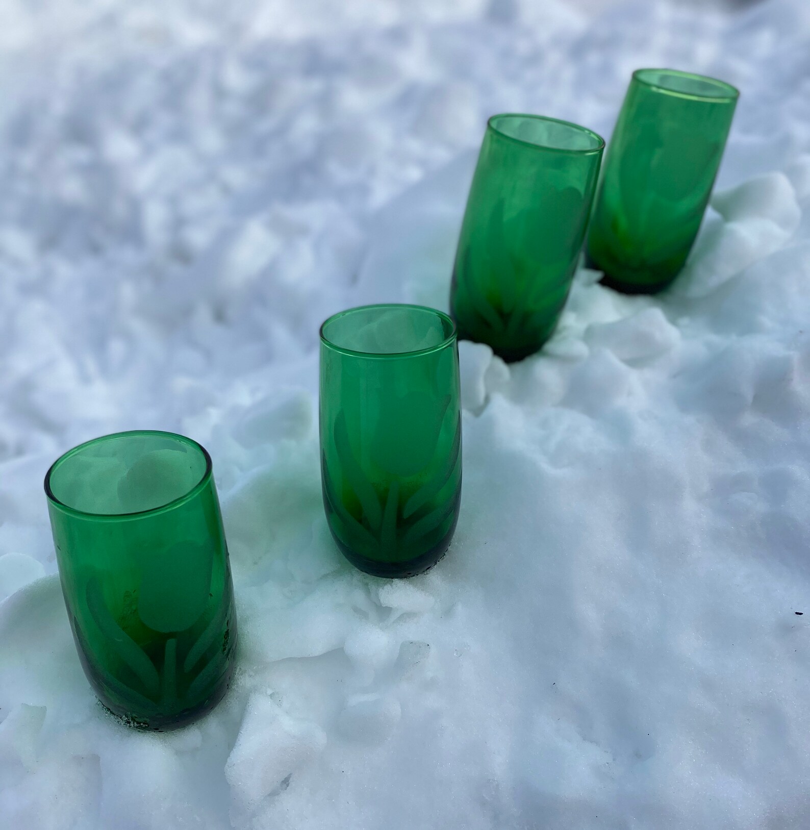 Vtg Frosted Tulip Emerald Green Drinking Glasses Etsy