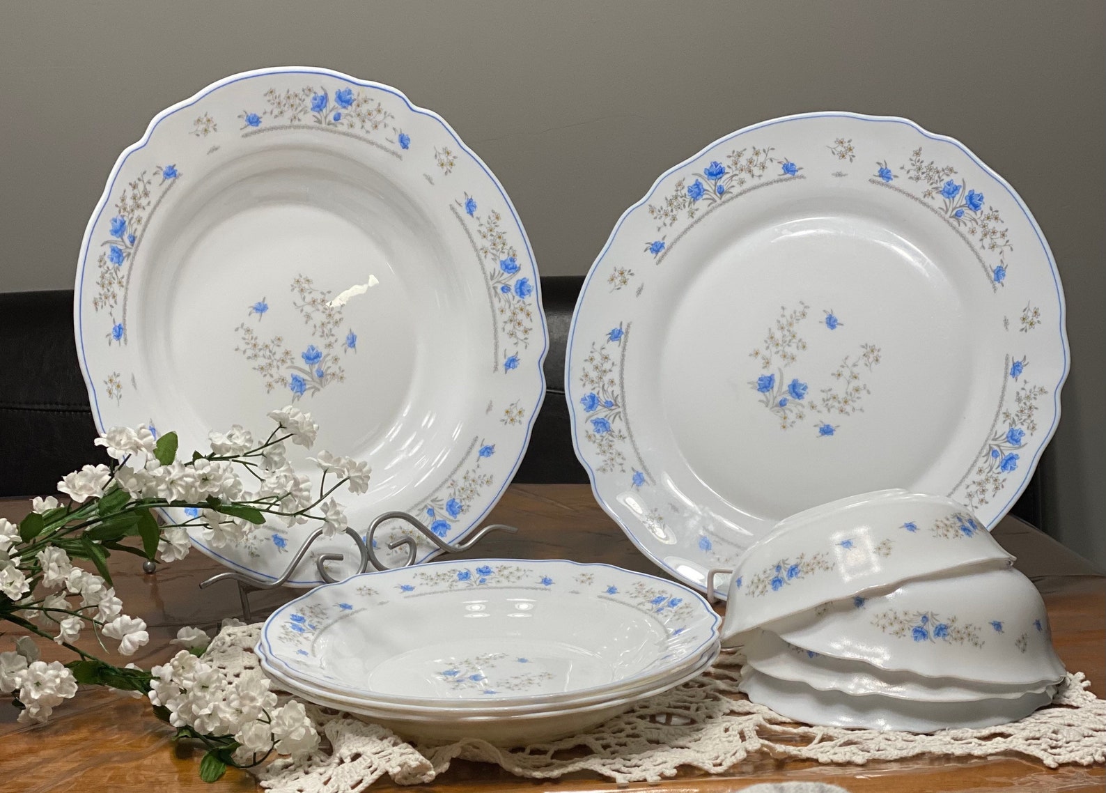 Vtg Arcopal France milk glass Blue flowers pattern plates and Etsy