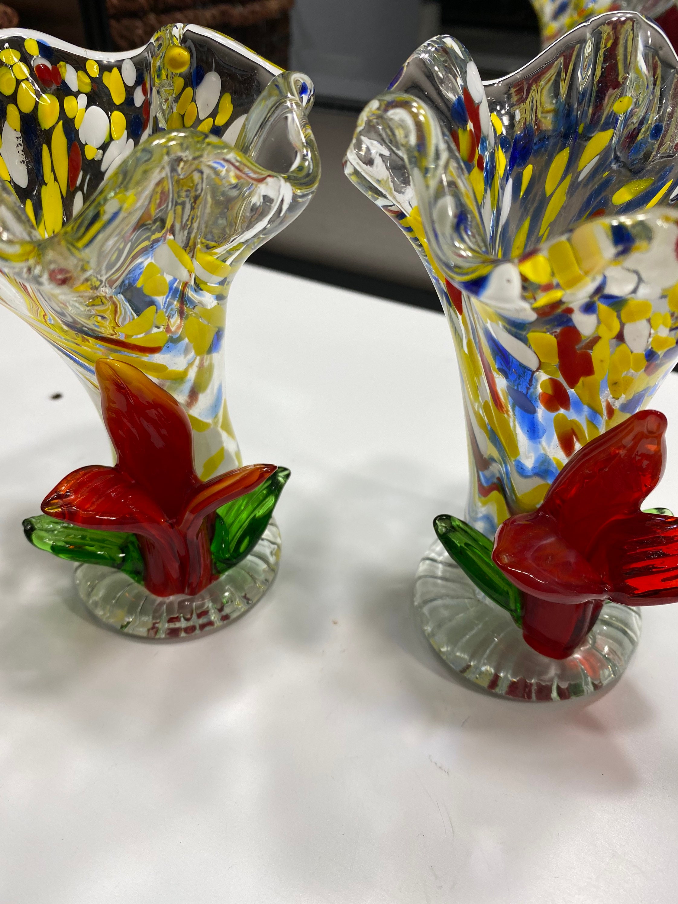 Vintage Set of 2 Red Blue Yellow Green Vases Etsy