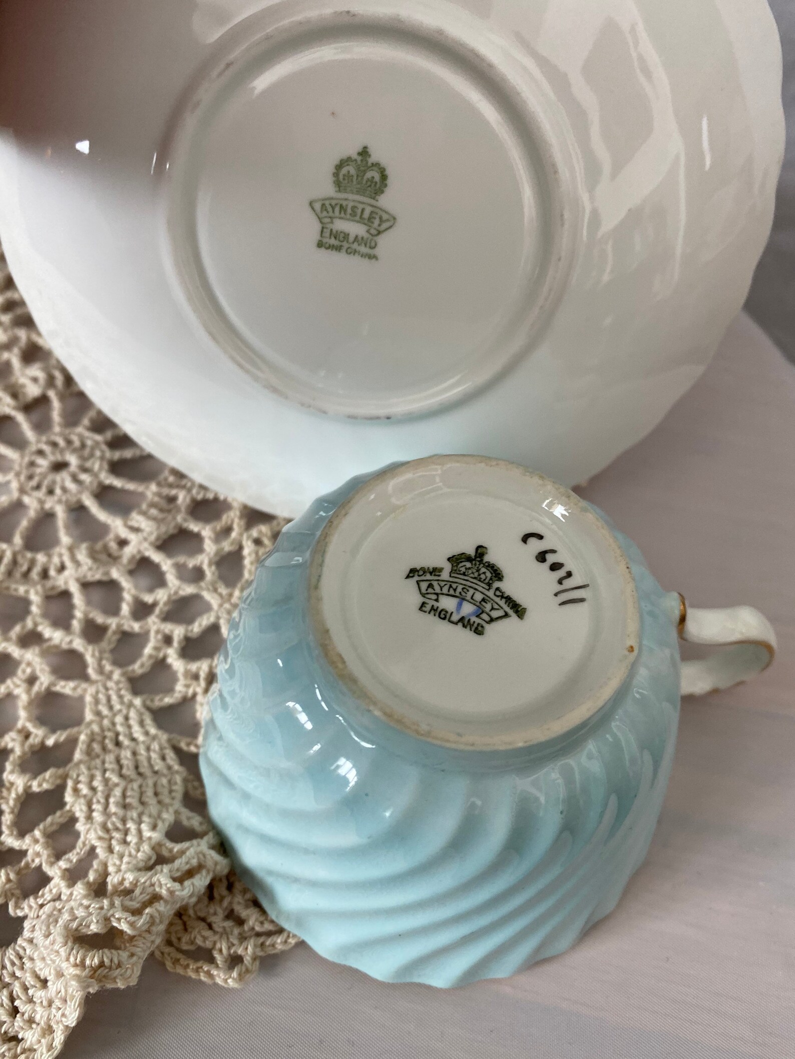 Aynsley England Bone China light blue with centered flower cup Etsy