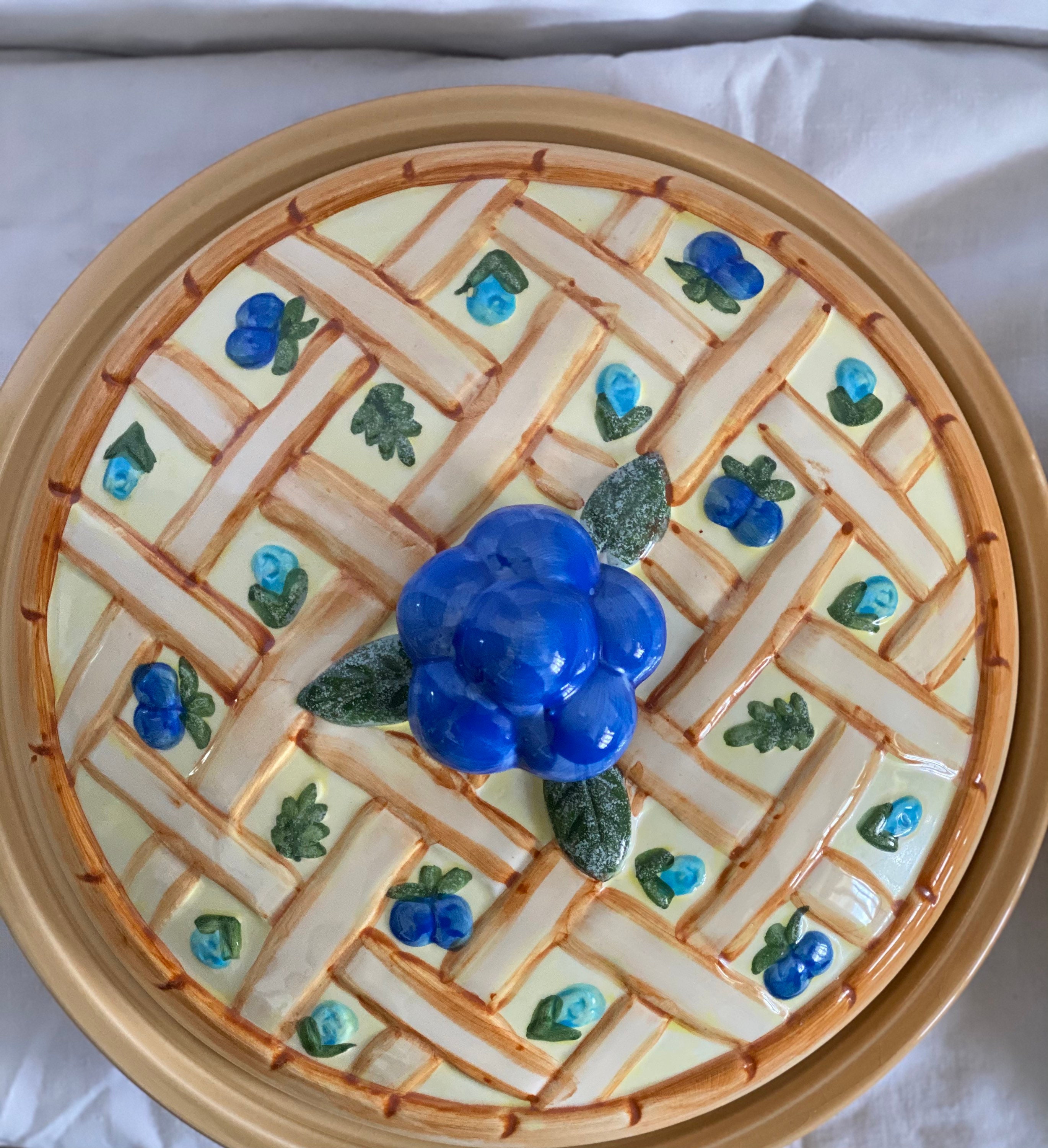 Vtg Ceramic Blueberry Pie Plate With Lid Etsy