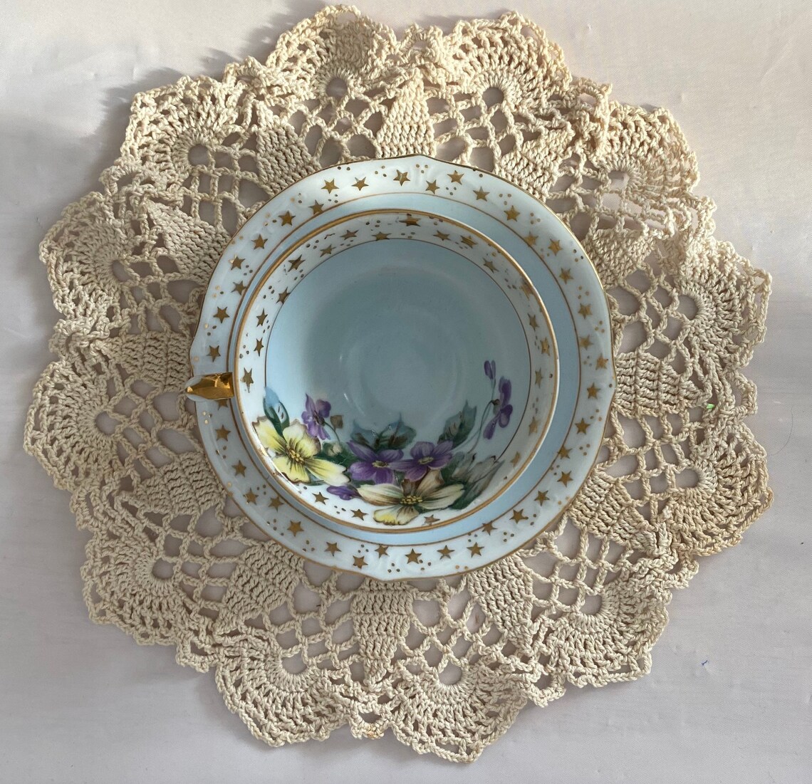 Shafford hand painted Japan tea cup and saucer blue purple Etsy