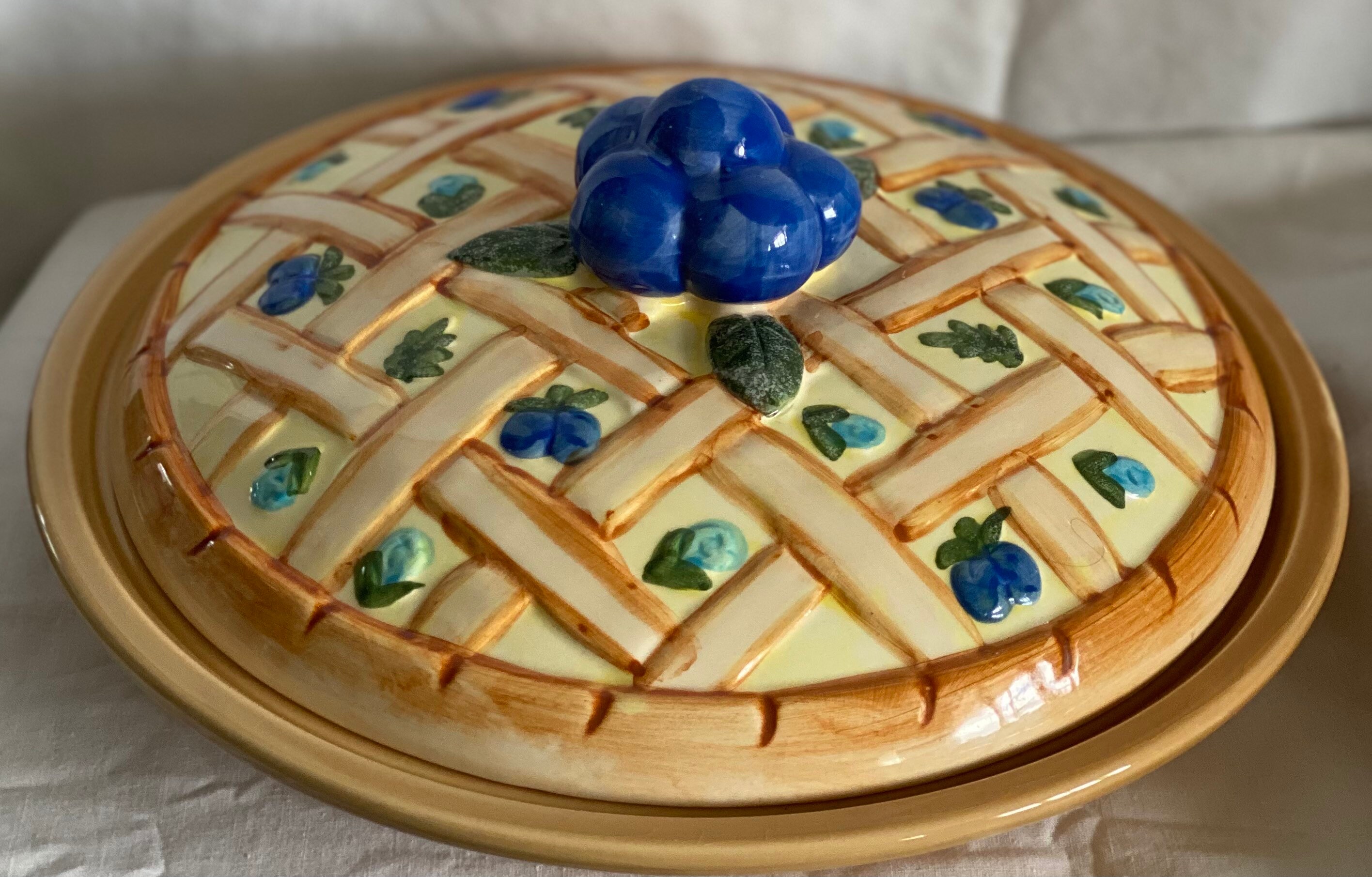 Vtg Ceramic Blueberry Pie Plate With Lid Etsy