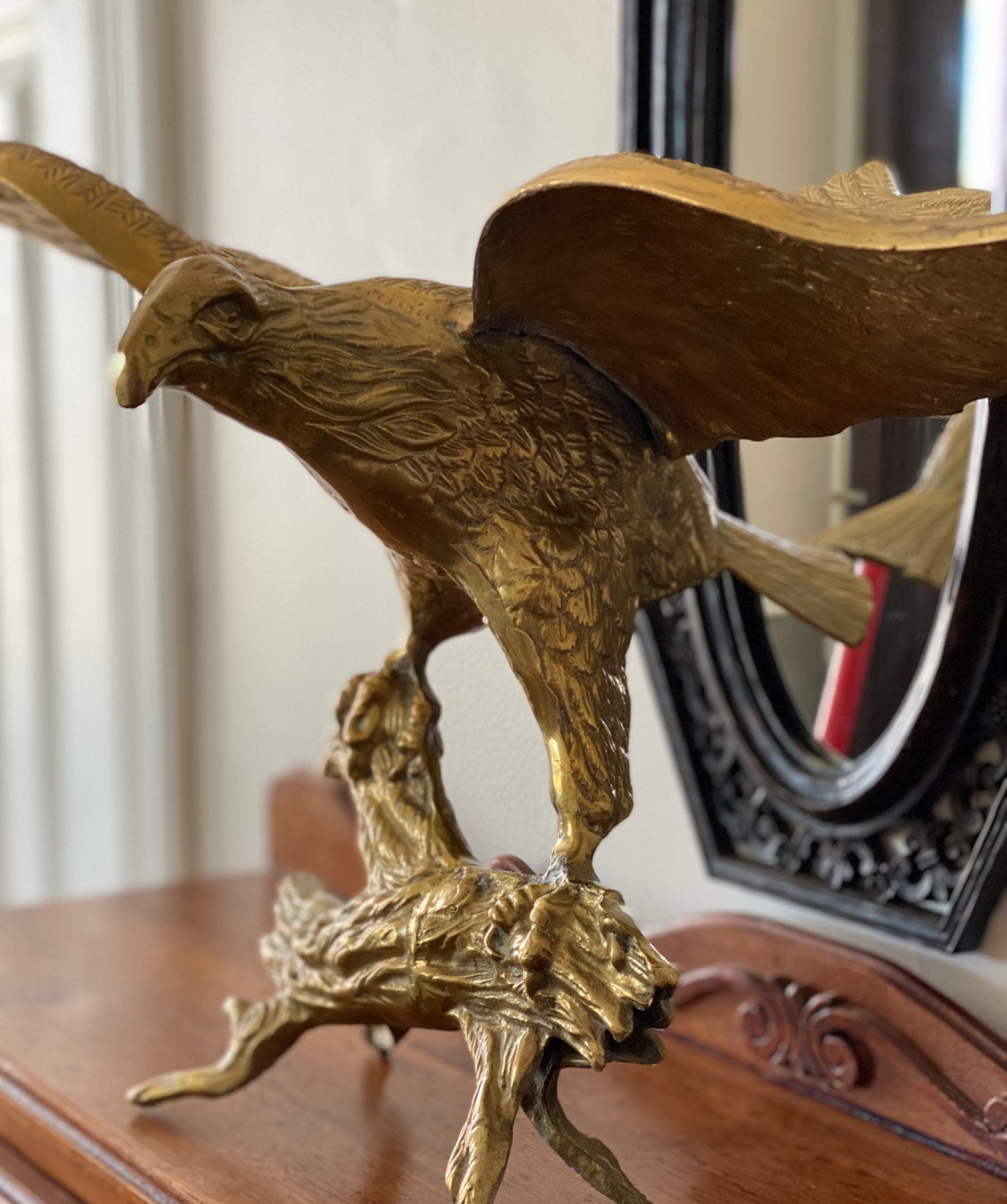 Vtg Large Brass Eagle On Branch vleugels uit uitgebreid Etsy