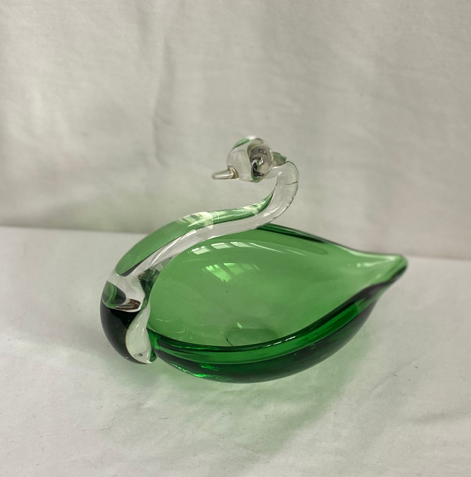 Vintage Art glass green Swan bowl/trinket/candy bowl Etsy