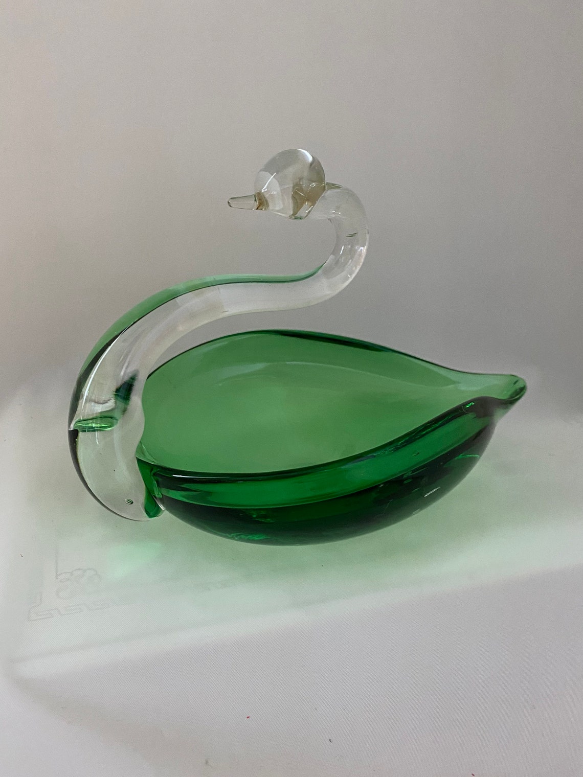 Vintage Art glass green Swan bowl/trinket/candy bowl Etsy
