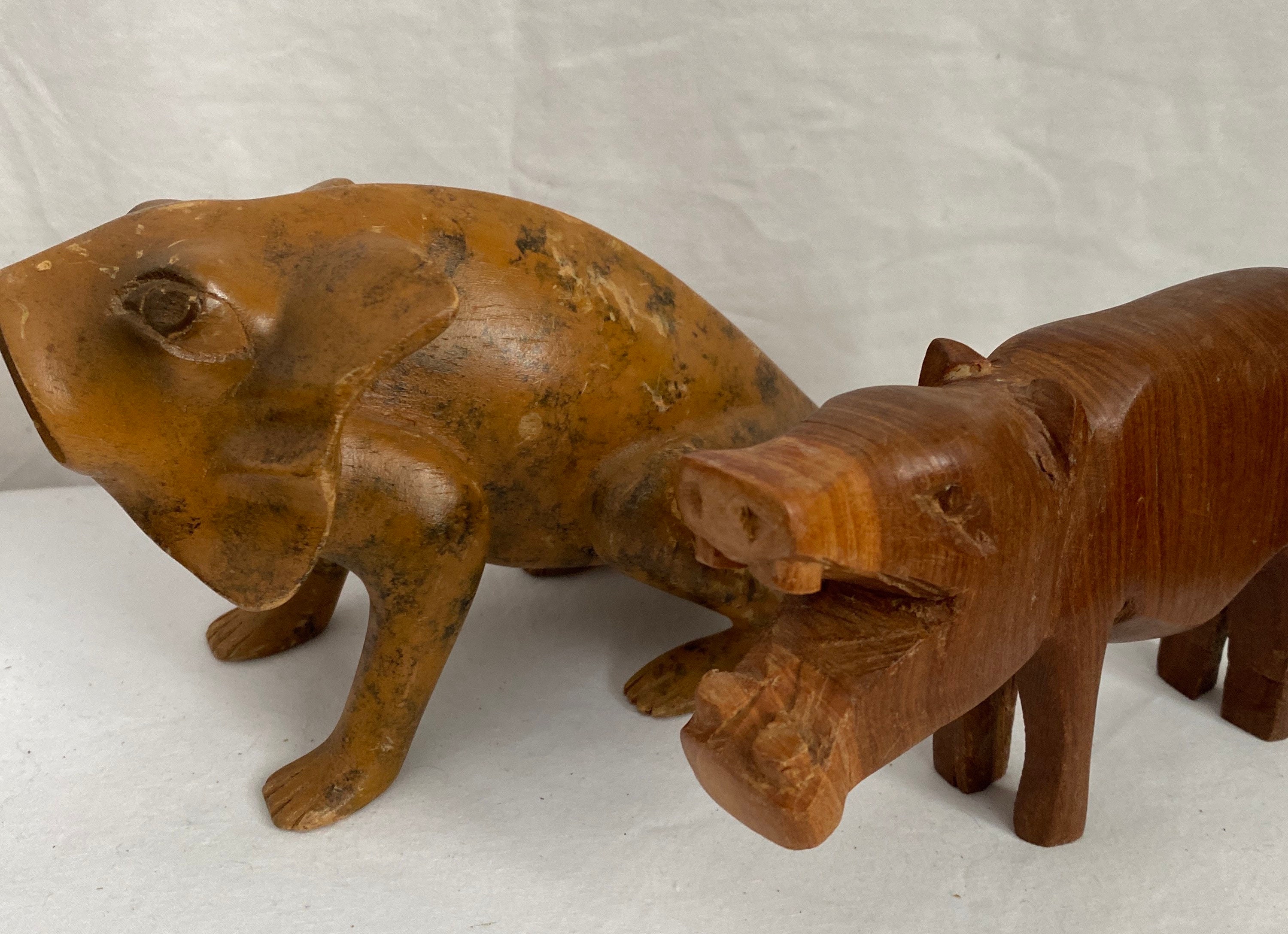 Vtg wooden sculpture hand carved Lizard Hippo carvings Etsy