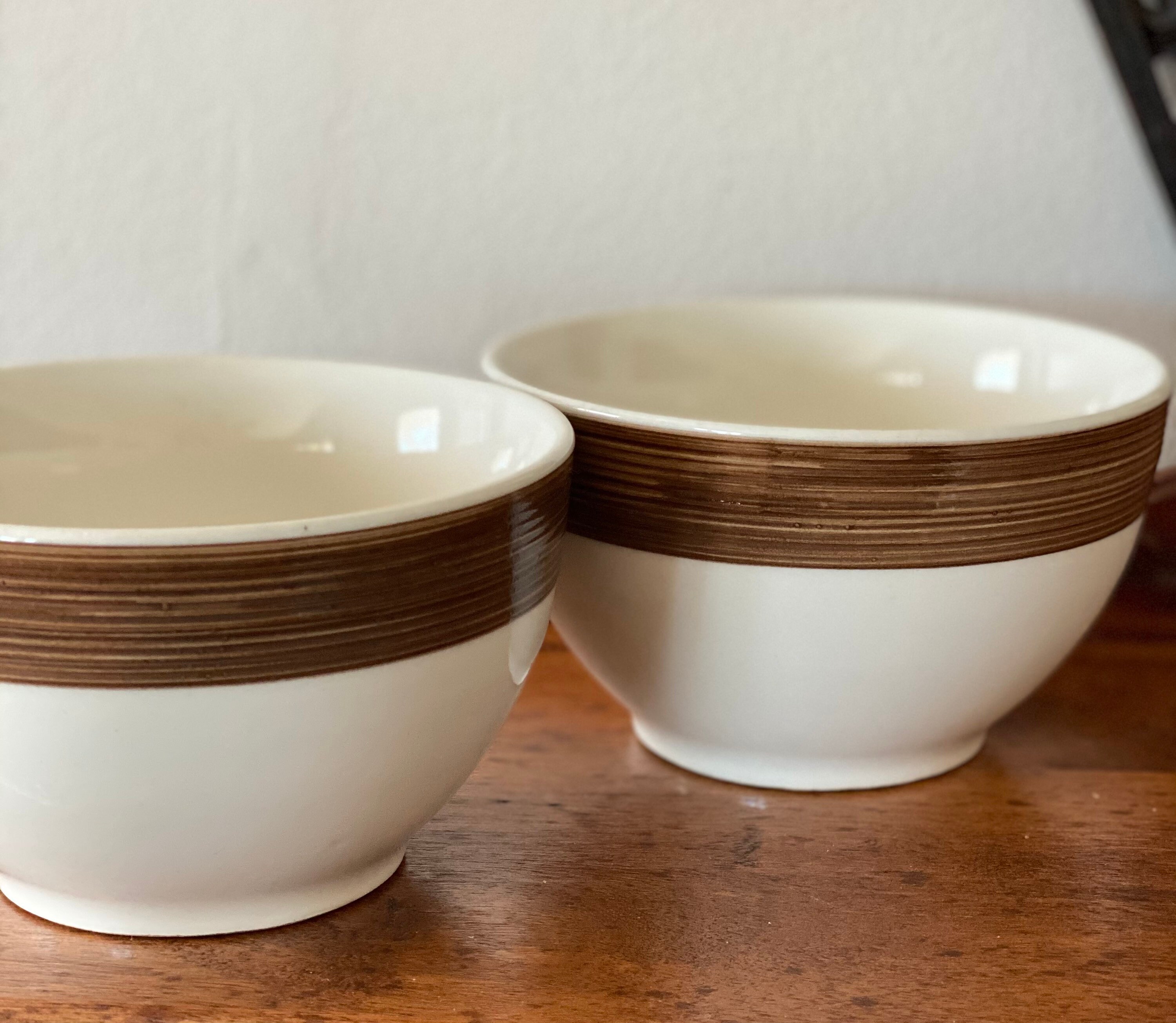 2 X Vtg Ceramic bowls with brown ban Etsy
