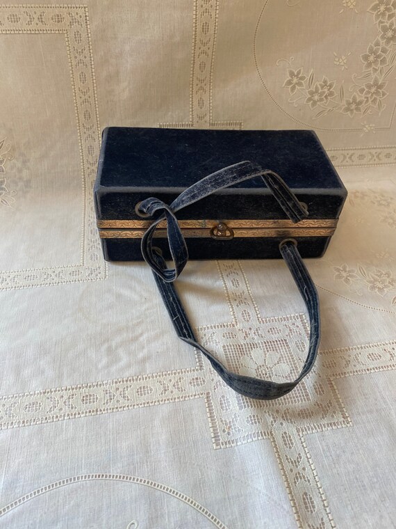 Vintage black suede purse hand bag 1930? box shape