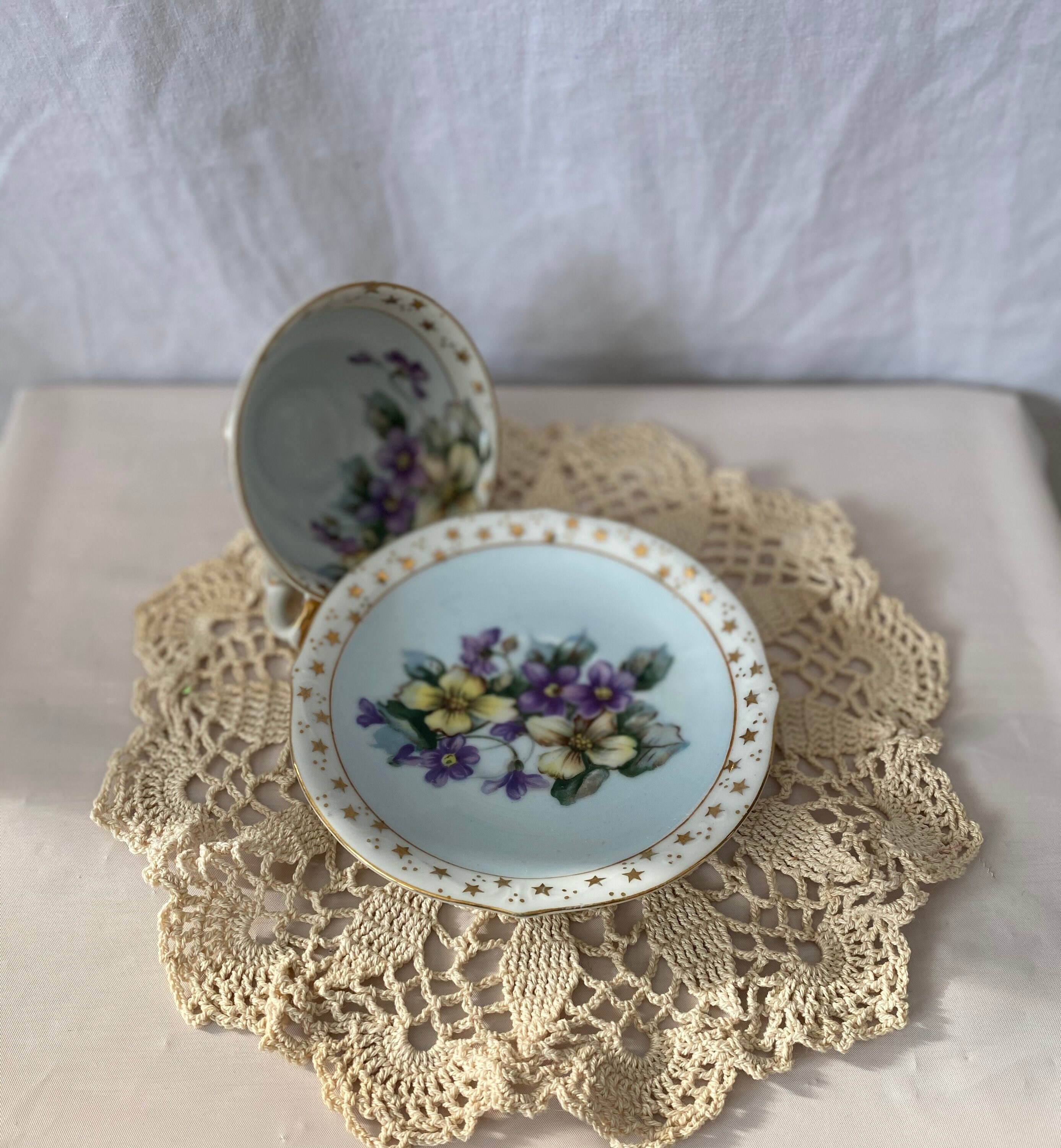 Shafford hand painted Japan tea cup and saucer blue purple Etsy