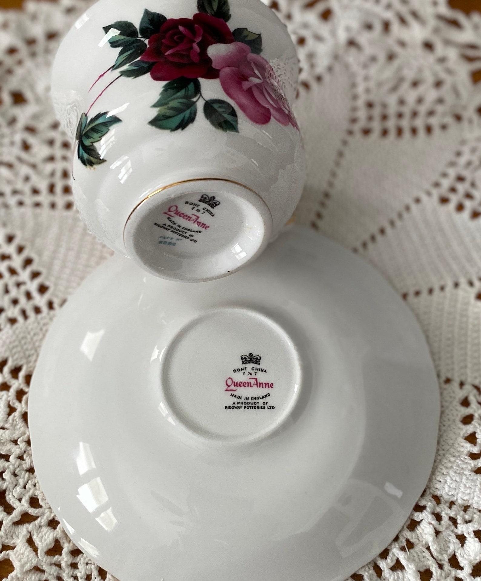 Queen Anne Bone China Ridgway potteries red and pink roses Etsy
