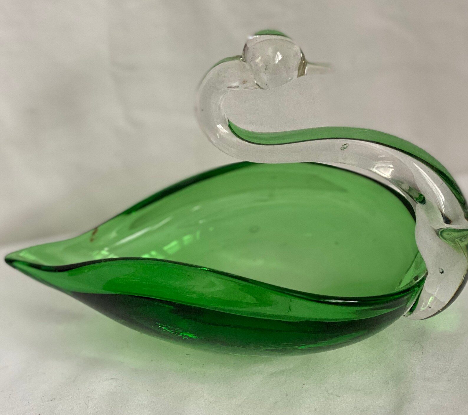 Vintage Art glass green Swan bowl/trinket/candy bowl Etsy