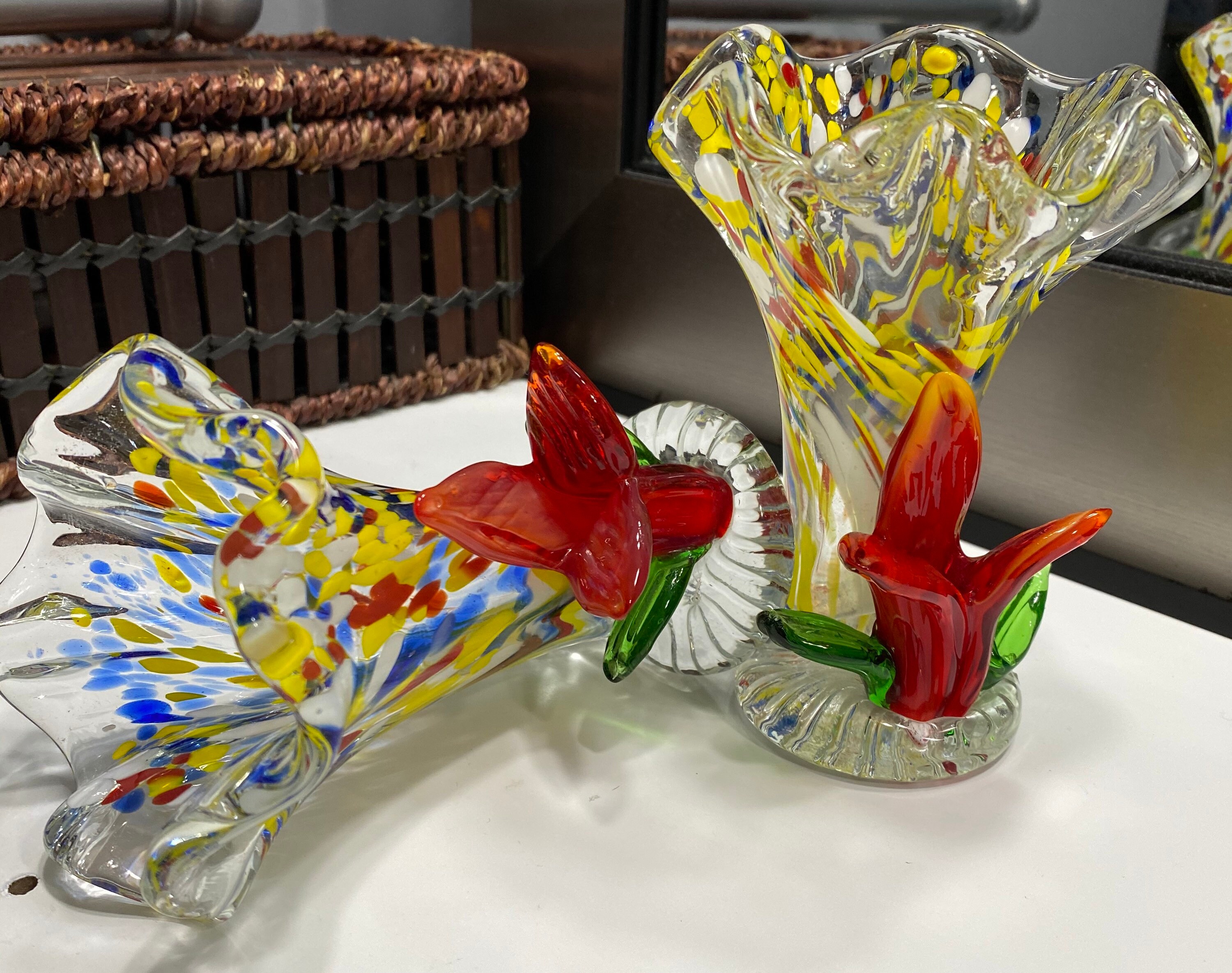 Vintage Set of 2 Red Blue Yellow Green Vases Etsy