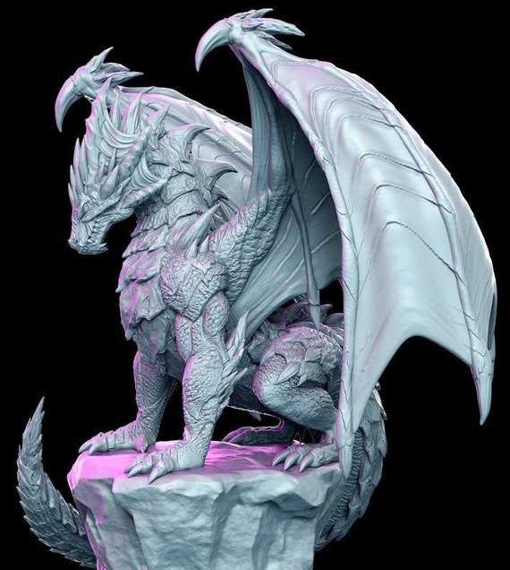 Dragon Perched On A Rock / Krukhnir / D&amp;D 3D Printed Gaming | Etsy