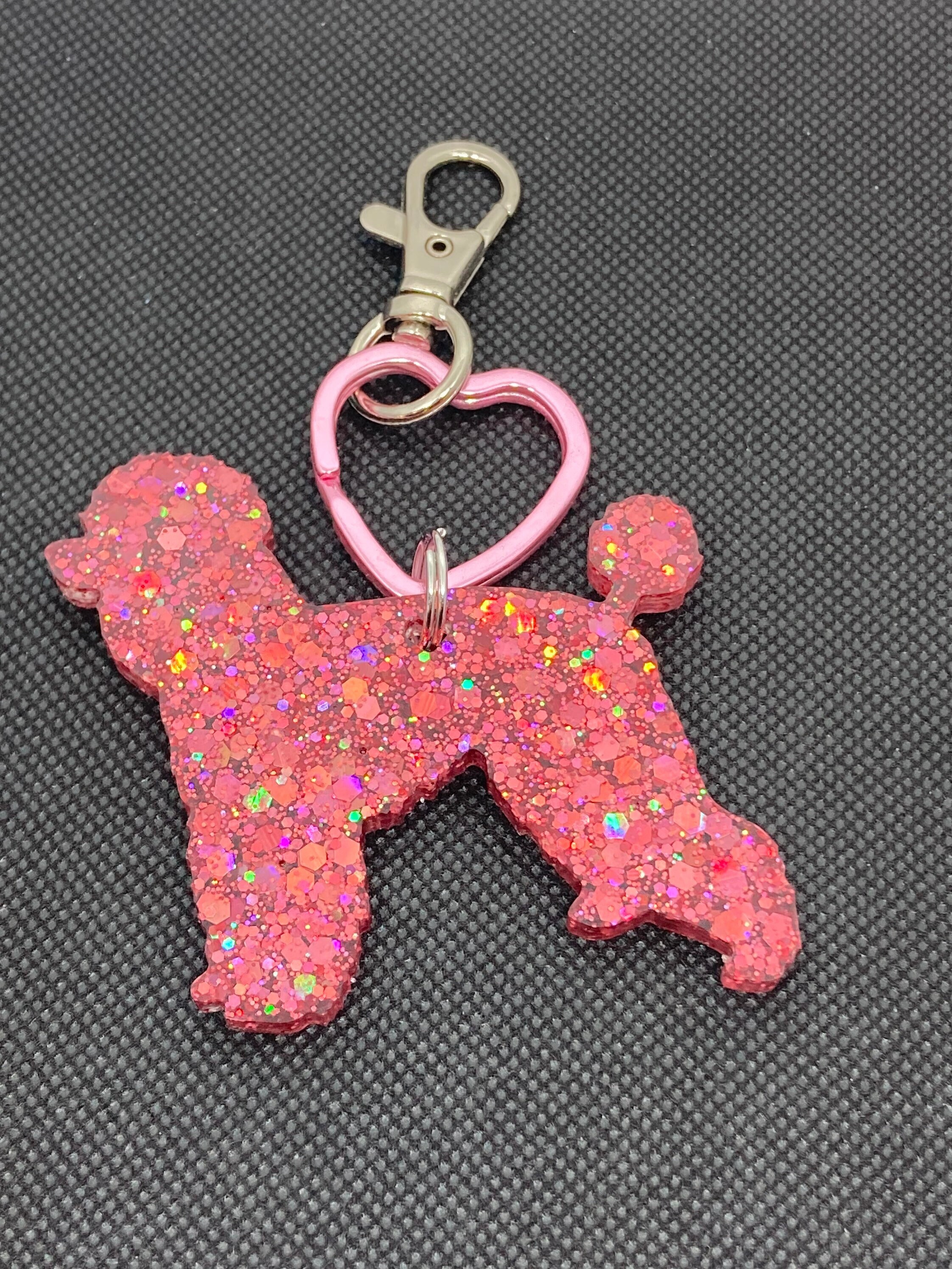 Poodle Dog Bag Charm Keychain Purse charm Plush Pom Pom Pink
