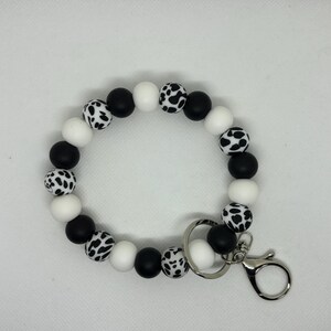 Black Cow Beaded Wristlet, Beaded Wristlet, Silicone Beaded Wristlet