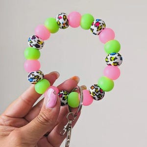 Colorful Leopard Silicone Beaded Wristlet